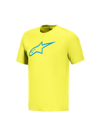 A-Dura Ride Short Sleeve Jersey in Yellow Fluo with blue Astars logo, performance MTB apparel for mountain bike riding.