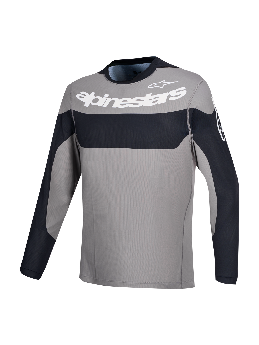 Alpinestars A-Dura Race Jersey, long sleeve mountain bike cycling jersey in gray and black with white chest logo graphics