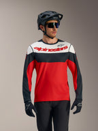 A-Dura Race Long Sleeve Jersey in red, black, and white, featuring a bold Alpinestars logo, designed for MTB performance.