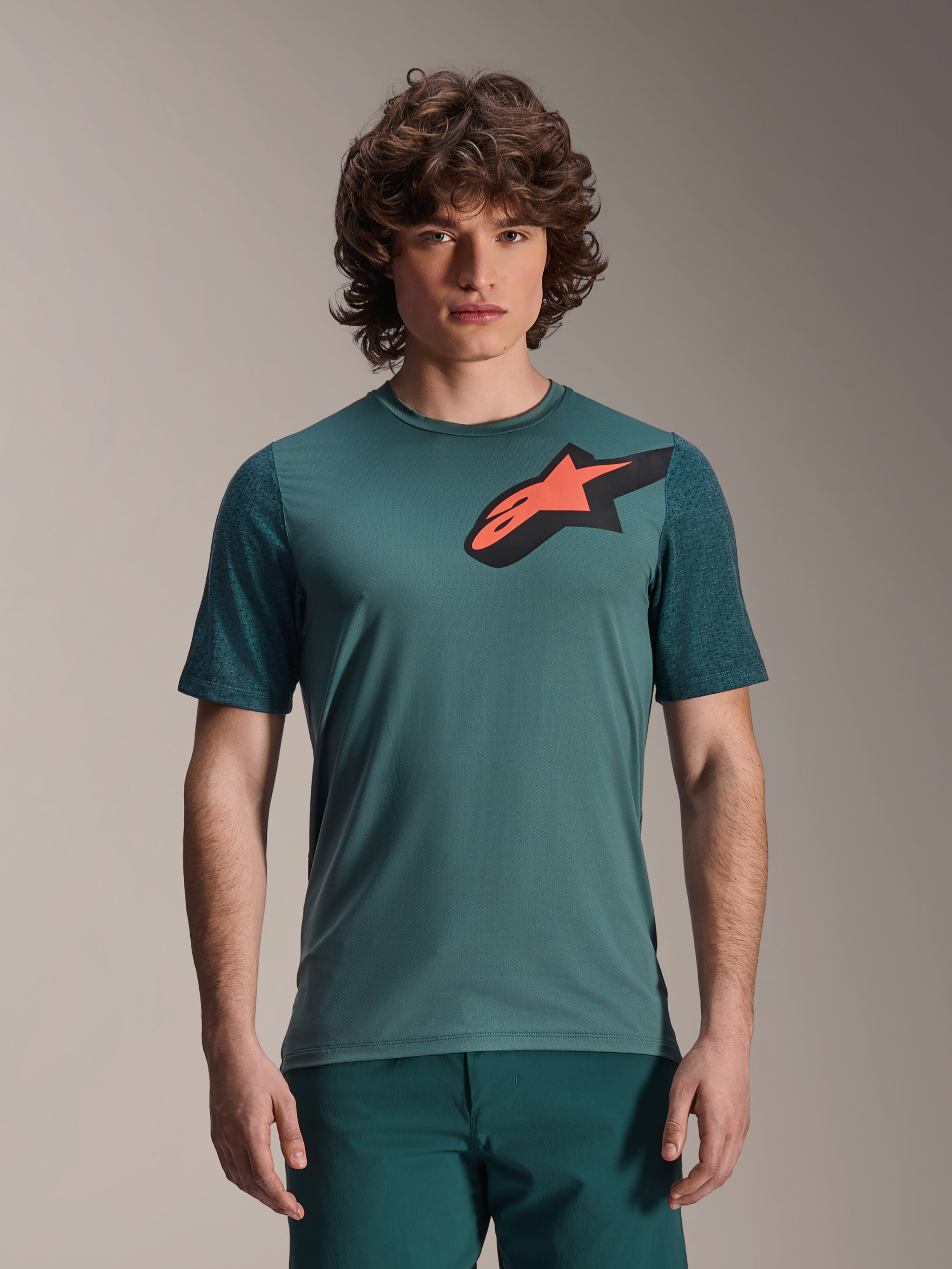 Alpinestars A-Dura Lipan Jersey, Short Sleeve MTB Jersey, Silver Pine Green, Large Black and Orange Astars Logo on Chest, Regular Fit, Lightweight Performance Fabric for Mountain Biking