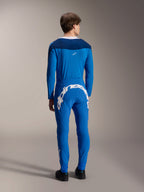 Alpinestars A-Supra Melt Pants and matching Long Sleeve Jersey, Blue, back view highlighting the large white Alpinestars wordmark on the rear yoke, performance MTB gear with a flexible athletic fit