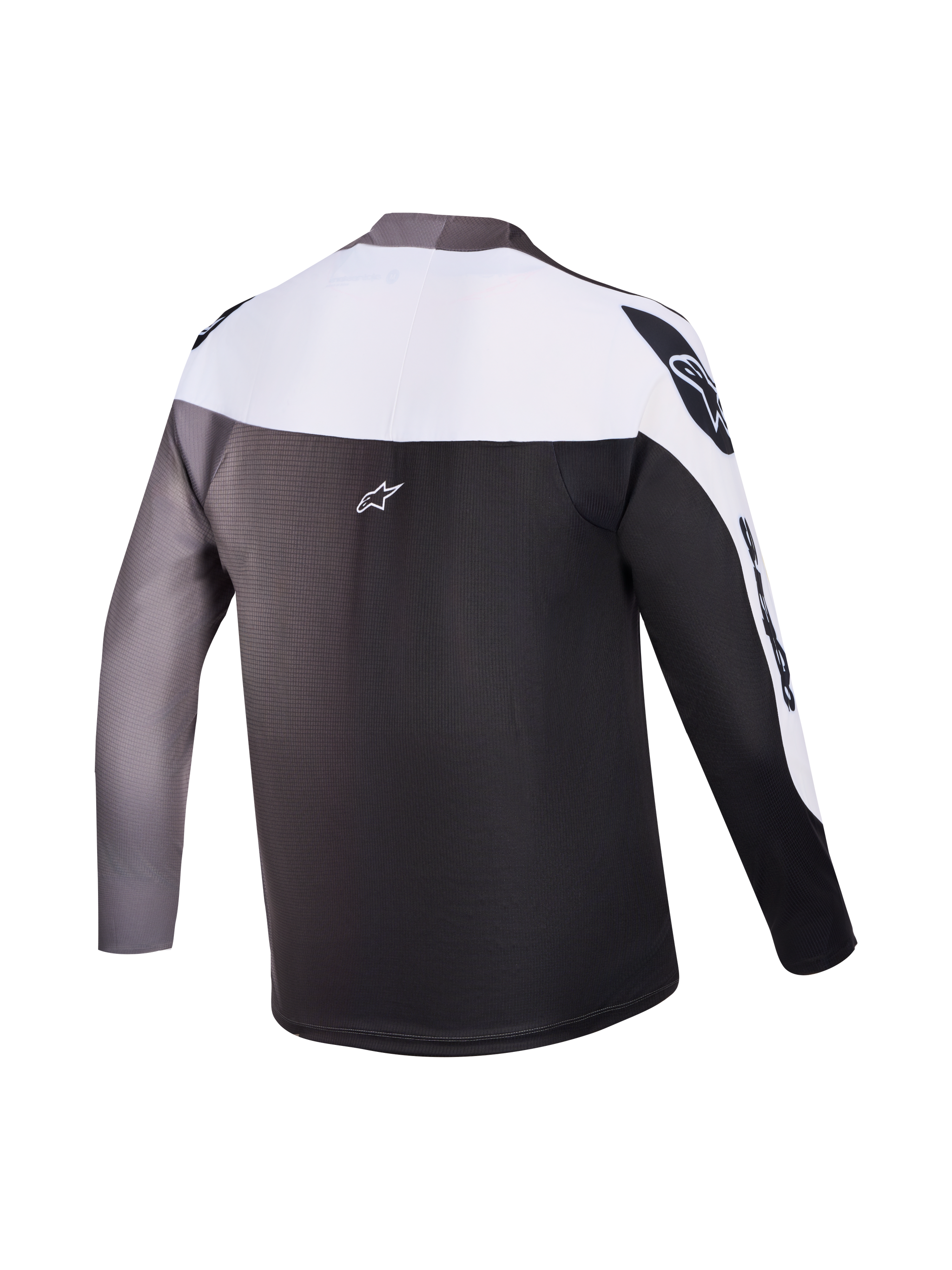 A-Supra Elite Jersey back view, Faded Gray gradient, long-sleeve MTB racing top with signature Alpinestars branding.