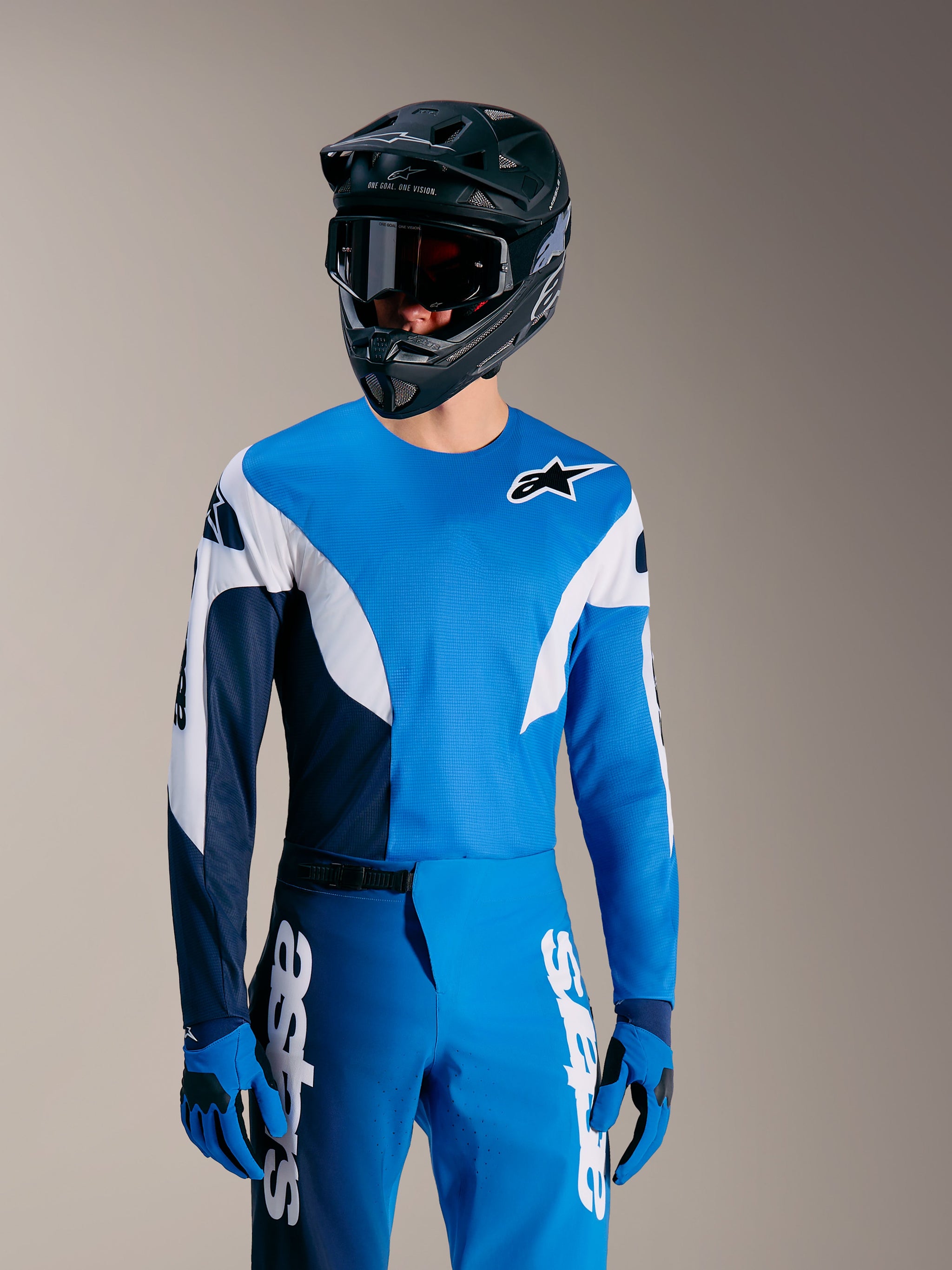 Faded Bright Blue A-Supra Elite Jersey, a ventilated MTB racing top with stretch fabric and Alpinestars branding.