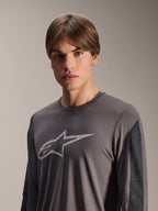 Alpinestars A-Dura Insert Astar Jersey, Long Sleeve MTB Jersey, Dark Gray, featuring a light gray Astar logo on the chest and contrasting dark gray sleeve panels, technical performance wear for off-road cycling
