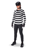 Alpinestars A-Aria Oscar Long Sleeve Jersey, Black and White with bold horizontal spiral stripes, white curved Alpinestars logo, performance MTB apparel worn with black cycling pants and helmet