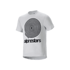 Alpinestars A-Dura Oscar Short Sleeve Jersey, White Dove, featuring a large black vintage Oscar spiral graphic and alpinestars branding on the front, technical jacquard material for mountain bike trail riding