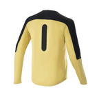 Alpinestars Drop Meta Jersey - Long Sleeve, Mountain Bike Jersey, Gold and Black, back view showing black shoulder panels and vertical graphic, lightweight mesh fabric with extended tail for MTB trail riding