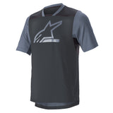 Alpinestars Drop 6 V2 Jersey - Short Sleeve, Grisaille Black, MTB Jersey, technical poly-fabric with dark grey body and light grey sleeves, large silver Alpinestars logo on chest, mesh inserts for airflow, relaxed fit for off-road cycling