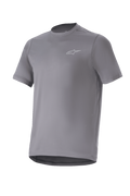 Alpinestars A-Dura Astar Jersey, Short Sleeve Mountain Bike Jersey, Dark Gray, featuring a small silver logo on the chest, crew neck and drop tail, moisture-wicking performance fabric, MTB trail riding