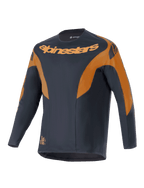 Alpinestars A-Supra Race Jersey, Long Sleeve MTB Jersey, Black with Orange accents, features bold Alpinestars logo on chest and shoulders, micro-perforated polyester fabric, racing-inspired design