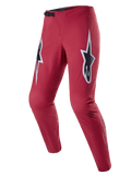Alpinestars A-Supra Race Pants, MTB Racing Pants, Burgundy with large white and black star logos on the thighs, featuring laser-perforated ventilation, black ratchet waist closure, and a tapered performance fit for mountain biking