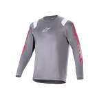 Alpinestars A-Supra Astar Long Sleeve Jersey, Dark Gray MTB Jersey with red sleeve graphics and white shoulder accents, white Astars logo on chest, performance cycling apparel for mountain biking