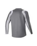 Alpinestars Youth A Supra Astar Long Sleeve Jersey, Back View, Dark Gray with Light Gray shoulder and arm panels, performance fit MTB jersey, breathable polyester fabric for gravity riding