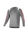 Alpinestars Youth A Supra Astar Long Sleeve Jersey, Dark Gray with white shoulder accents and red sleeve branding, white chest logo, breathable technical fabric, round neckline, athletic performance fit for mountain biking