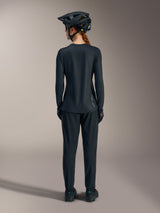 Women’s black Stella A-Dura Ride Long Sleeve MTB Jersey, back view featuring a dropped tail and white Alpinestars logo.