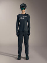 Black Stella A-Dura Ride Long Sleeve Jersey for women with a silver chest logo, designed for mountain bike performance.
