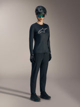 Black Stella A-Dura Ride Long Sleeve Jersey, women's MTB performance top with a prominent silver Astars chest logo.