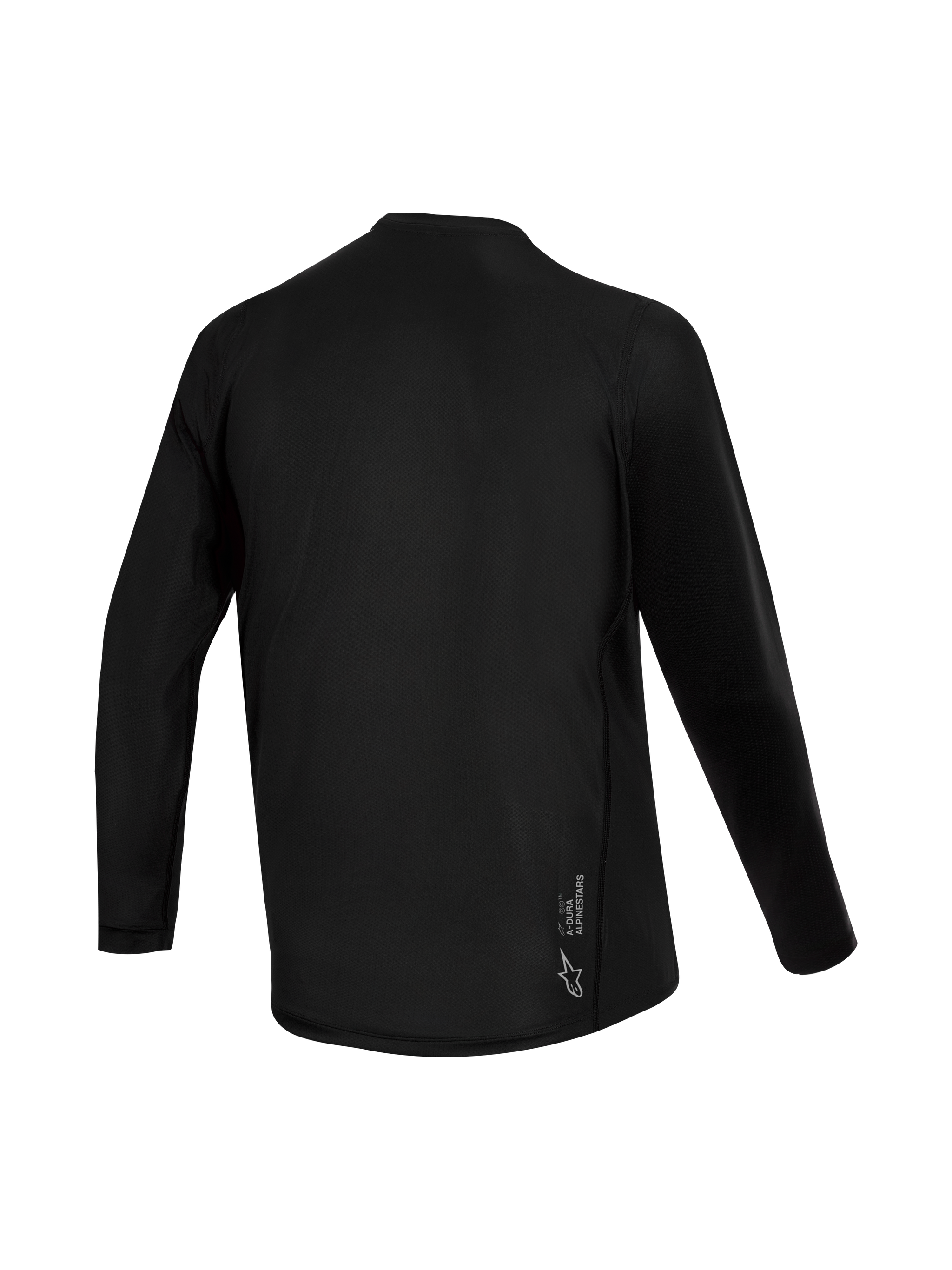 Black Stella A-Dura Ride Long Sleeve Jersey for women, back view showing jacquard texture and Alpinestars logo branding.
