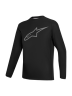 Stella A-Dura Ride Jersey, black long sleeve women's MTB top with grey Astars chest logo, performance cycling apparel.