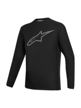 Stella A-Dura Ride Jersey, black long sleeve women's MTB top with grey Astars chest logo, performance cycling apparel.