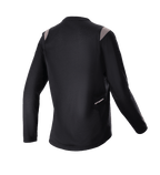 Alpinestars Women Stella Alps Escape Long Sleeve Jersey, Black with grey shoulder accents, rear view showing perforated mesh back panel for ventilation and small Alpinestars logo, mountain bike cycling gear