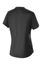 Alpinestars Women Stella Alps Constellation Jersey, Short Sleeve MTB Jersey, Black, back view featuring engineered mesh stripe pattern and extended tail for cycling coverage