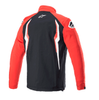 Alpinestars Honda Softshell Jacket, Red and Black, back view with black central panel and red sleeves, featuring white and red contrast graphics, Alpinestars logo on the neck and shoulder, sporty motorsport-inspired softshell design