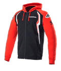 Alpinestars Honda Zip Hoodie, Full-Zip Hooded Sweatshirt, Red and Black with white accents, Honda branding on chest and sleeve, Alpinestars logos on shoulders, drawstring hood, casual motorsport apparel