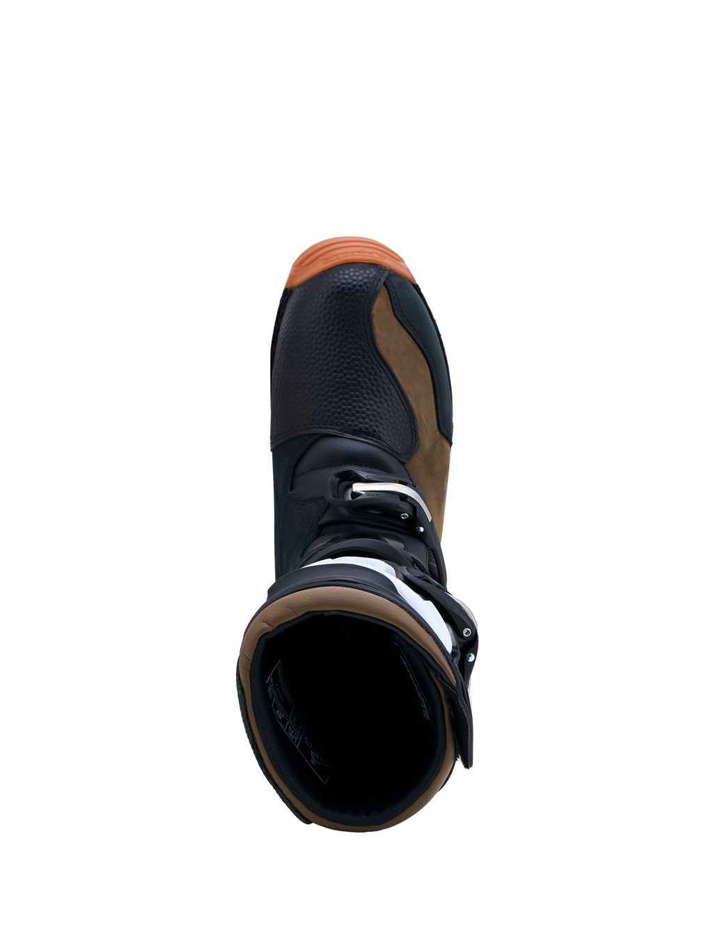 Alpinestars Tech-T Boots, men's trials motorcycle boots in black and brown leather with a buckle closure.