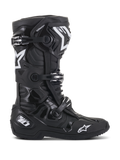 Alpinestars Tech 10 Boots, Motocross Boots, Black, side profile view featuring white Alpinestars star logos and Tech 10 branding, triple buckle closure system, robust TPU shell and microfiber construction for professional off-road racing