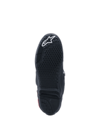 Alpinestars Tech 10 Boots, Bottom Sole View, Black with White Logo, Textured Grip Pattern, Replaceable Central Insert, High-Performance Motocross Footwear