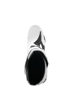 Alpinestars Tech 10 Boots, Motocross Boots, White and Black, top-down view looking into the boot interior, highlighting the padded opening and footbed, professional off-road racing footwear