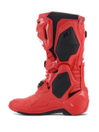 Alpinestars Tech 10 Boots, Motocross Boots, Bright Red, side profile featuring black protective panels and white accents, professional off-road racing footwear with TPU shell and buckle system