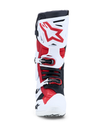 Alpinestars Tech-10 Men's Motocross Boots, White and Bright Red, featuring advanced ankle brace and CE certification.