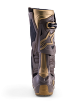 Alpinestars Tech 10 Air Gold Motocross Boots, rear view in Earth Brown Gold with TPU shell and gold accents.