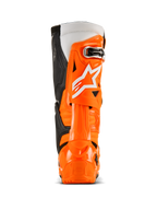 Alpinestars Tech 10 Enduro Boots, Rear View, Orange Fluo Black White, vibrant orange TPU protective shell, white Alpinestars logo, black side panels, and specialized heel protection for off-road riding