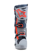 Alpinestars Tech-10 Enduro Boots, gray and red fluo motocross boots featuring a triple buckle closure and TPU shin plate.