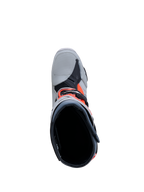 Alpinestars Tech-10 Enduro Boots, Men's Motocross Boots in Gray and Red Fluo, top-down view showing interior and buckle closure.