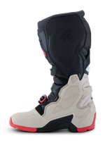 Alpinestars 2026 Tech 7 Enduro Boots, Off-Road Motorcycle Boots, Black Light Gray and Bright Red, profile view showing TPU protection panels, self-aligning buckle system, and rugged red dual-compound sole for enduro riding