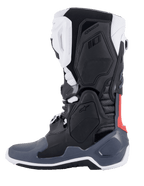 Alpinestars Tech 10 Supervented Boots, Motocross Boots, Black White Mid Gray and Red, side profile view, featuring ventilated TPU panels, perforated microfiber construction, and high-performance sole for off-road riding