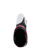 Alpinestars Tech 10 Supervented Boots, top-down view looking into the boot opening, Night Navy White Rainbow, featuring a white ventilated toe box and red accents, high-performance motocross footwear designed for maximum airflow.