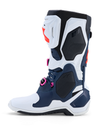 Alpinestars Tech-10 Supervented Boots, dark blue and white motocross boots with fuchsia accents and ventilated TPU shell.