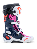 Alpinestars Tech-10 Supervented Boots in dark blue, white, and fuchsia with advanced ventilation for motocross racing.