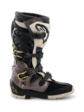 Alpinestars 2026 Tech 7 Enduro Drystar® Boots, Motocross and Enduro Boots, Black Dark Gray and Gold, featuring a multi-buckle closure system with gold accents, rugged dual-compound sole, and durable TPU protective panels, professional off-road riding footwear