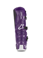 Alpinestars Tech 7 Boots, Motocross Boots, Purple, rear view showcasing white Alpinestars logo and Tech Series heel branding, black buckle closures, durable TPU and synthetic construction for off-road racing