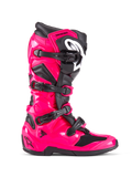 Alpinestars Tech 7 Boots, Motocross Off-Road Boots, Diva Pink and Black, glossy pink TPU shell with black accents, four adjustable black buckles, reinforced shin guard, professional racing footwear