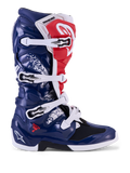 Alpinestars Tech 7 Unity Motocross Boots in red, white, and blue with protective TPU shell and buckle closure.