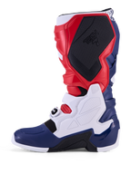 Alpinestars Limited Edition Tech 7 Unity Motocross Boots, Red, White, and Blue, with protective TPU panels and secure buckles.