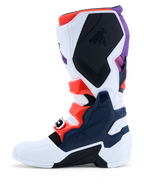 Alpinestars Tech 7 Men's Motocross Boots, Purple, White, and Dark Blue, with Red Fluo accents and protective TPU plates.