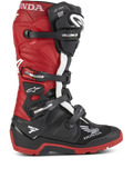 Honda Tech 7 Enduro Drystar® Boots, Motorcycle Enduro Boots, Black and Bright Red with White accents, featuring multiple adjustable buckles, rugged sole for off-road grip, waterproof Drystar® technology, and prominent Honda and Tech 7 branding